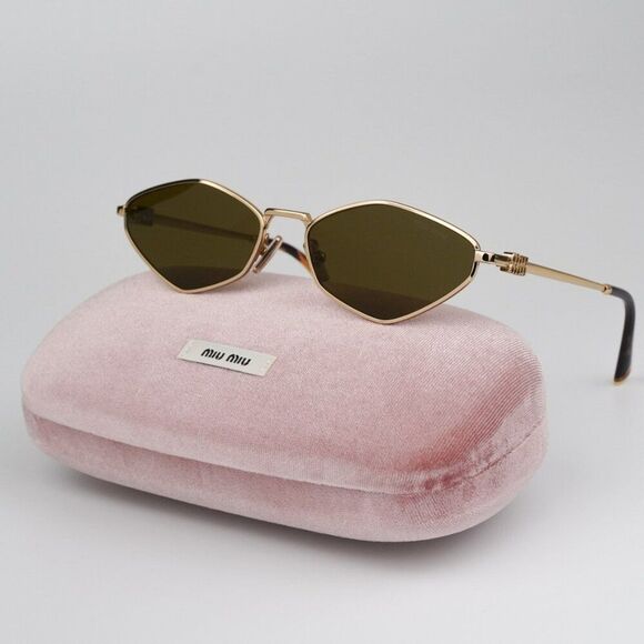 NEW Miu Miu MU56ZS 5AK09Z Gold Dark Brown Geometric Unisex Sunglasses MU 56ZS main image 9